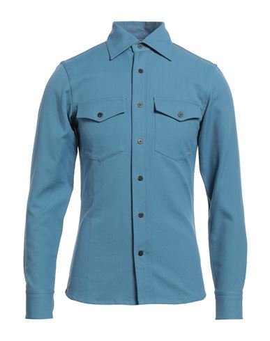Dunhill Man Shirt Pastel Blue Size S Wool, Cotton