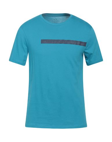 Armani Exchange Man T-shirt Turquoise Size S Cotton In Blue
