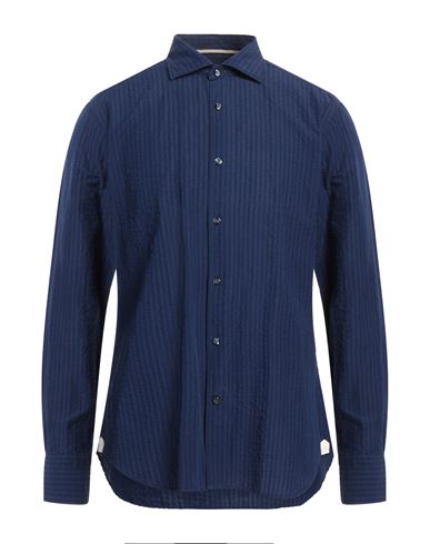 Tintoria Mattei 954 Man Shirt Bright Blue Size 16 Cotton, Linen In Blue