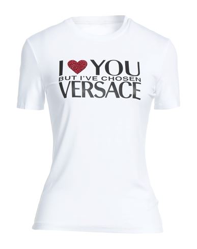 Versace Woman T-shirt White Size 4 Viscose, Elastane, Glass