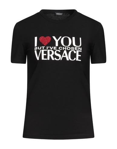 Versace Woman T-shirt Black Size 6 Viscose, Elastane, Glass
