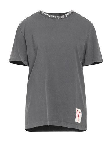 Golden Goose Golden Collection T-shirt In Anthracite Gray With Cabochon Crystals In Grey