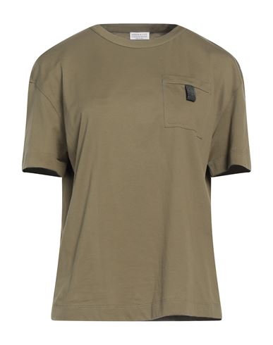 Shop Brunello Cucinelli Woman T-shirt Military Green Size M Cotton, Acetate, Silk