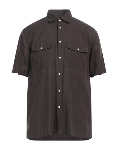 Shop Liu •jo Man Man Shirt Dark Brown Size 16 Lyocell, Linen, Cotton