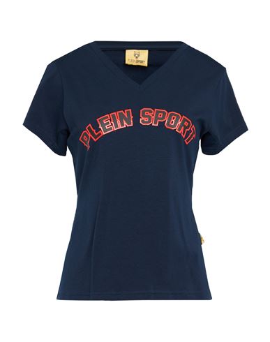 Shop Plein Sport Woman T-shirt Navy Blue Size Xl Cotton, Elastane