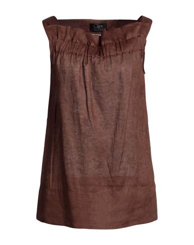 Clips Woman Top Brown Size S Linen