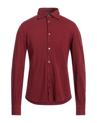 Shop Fedeli Man Shirt Burgundy Size 44 Cotton In Red