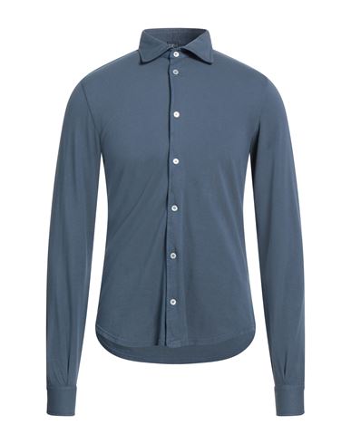 Fedeli Man Shirt Slate Blue Size 48 Cotton