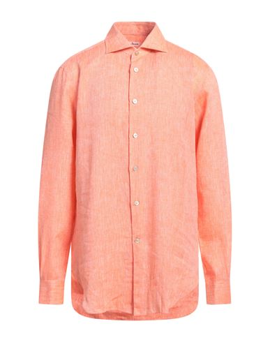 Kiton Man Shirt Orange Size 17 ½ Linen