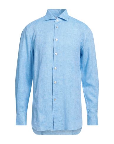 Kiton Man Shirt Sky Blue Size 16 ½ Linen