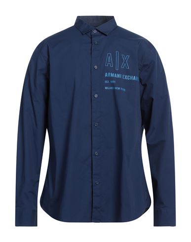 Armani Exchange Man Shirt Navy Blue Size S Cotton, Elastane