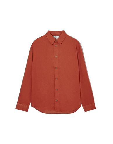 Cos Curved-hem Linen Shirt In Orange