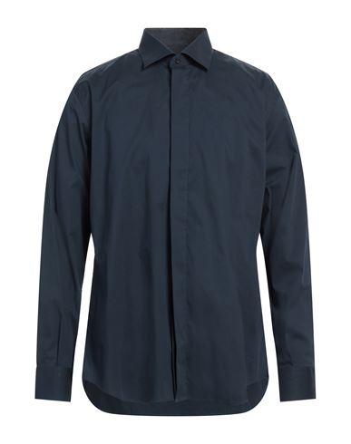 Del Siena Man Shirt Midnight Blue Size 14 ½ Cotton, Polyamide, Elastane