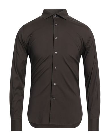 Del Siena Man Shirt Dark Brown Size 14 ½ Cotton, Polyamide, Elastane