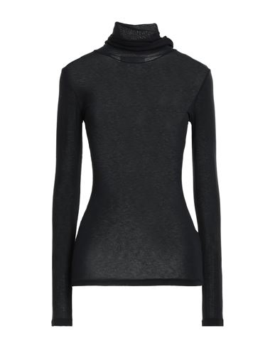Solotre Woman T-shirt Black Size 2 Viscose, Polyamide, Wool, Elastane