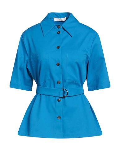 Liviana Conti Woman Shirt Azure Size 6 Cotton, Viscose, Virgin Wool, Elastane In Blue