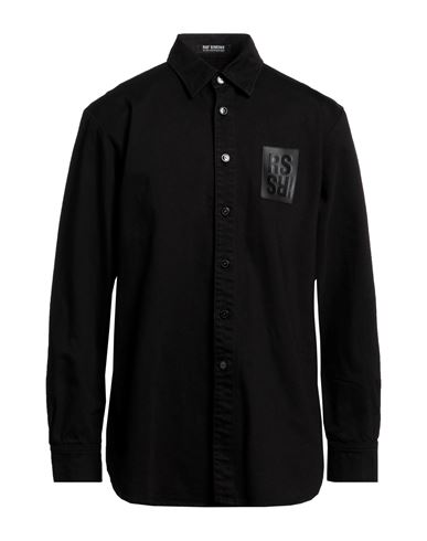 Raf Simons Oversized Denim Shirt With Leather Patch In Black