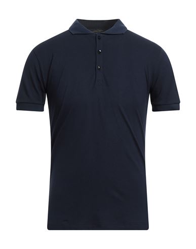 Adriano Langella Man Polo Shirt Navy Blue Size M Cotton, Elastane In Black