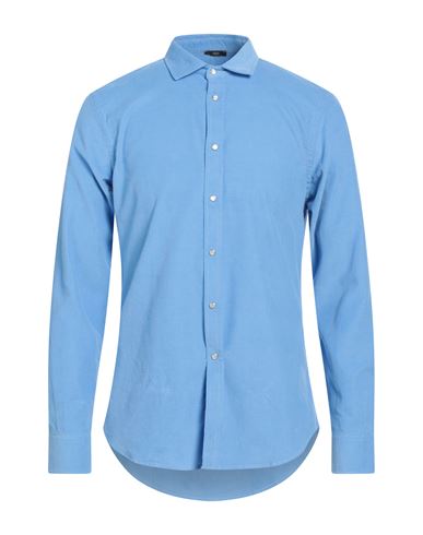 Hōsio Man Shirt Azure Size 16 ½ Cotton In Blue
