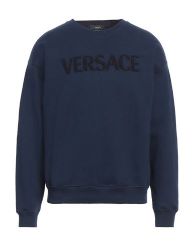 Shop Versace Man Sweatshirt Navy Blue Size S Cotton, Acrylic, Wool, Viscose