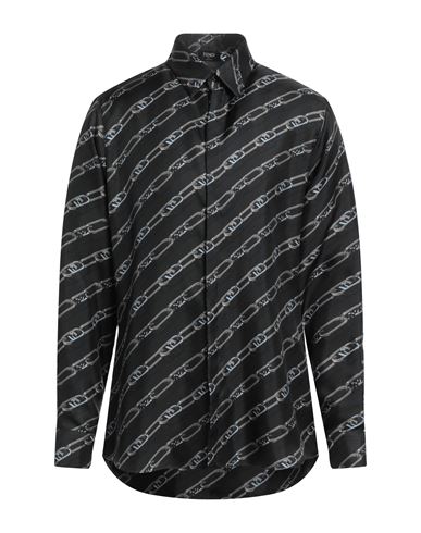 Shop Fendi Man Shirt Black Size 16 Silk