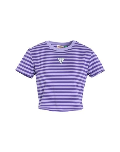Guess Woman T-shirt Purple Size L Cotton, Elastane