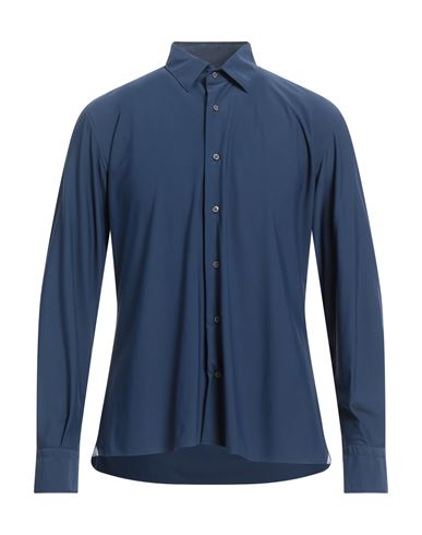 Del Siena Man Shirt Navy Blue Size 17 ½ Cotton, Polyamide, Elastane