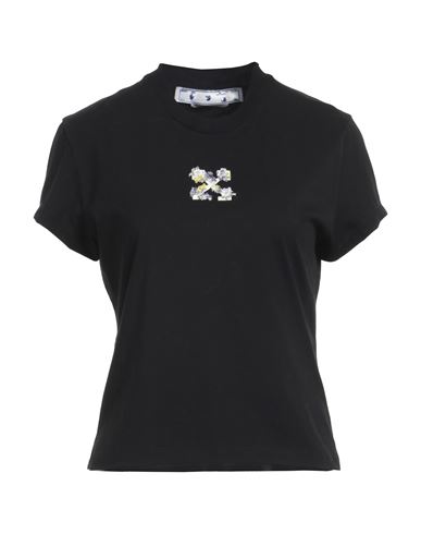 Off-white Woman T-shirt Black Size L Cotton, Organic Cotton, Glass, Metal, Polyester