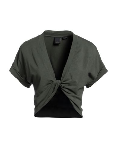 Pinko Woman T-shirt Military Green Size M Cotton, Lyocell, Elastane