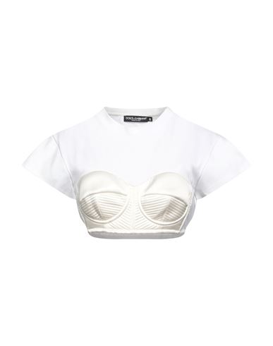 Dolce & Gabbana Woman T-shirt White Size 8 Cotton, Polyamide, Silk, Elastane, Metal