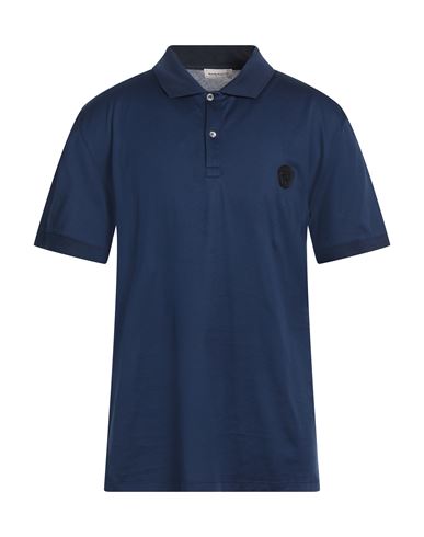 Alexander Mcqueen Man Polo Shirt Navy Blue Size Xl Cotton, Metallic Fiber, Polyester