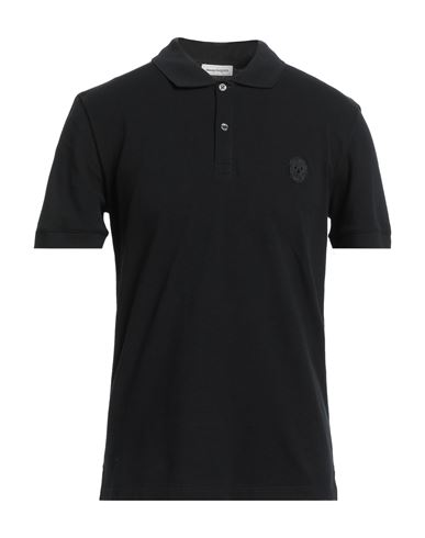 Alexander Mcqueen Man Polo Shirt Black Size M Cotton, Metallic Fiber, Polyester