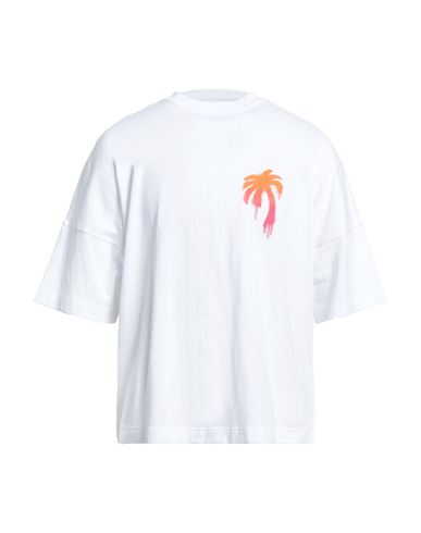 Palm Angels Man White Oversized T-shirt With Paint Effect Palm Logo In White