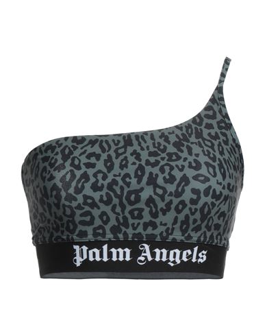 Palm Angels One-shoulder Leopard-print Stretch Bra Top In Green