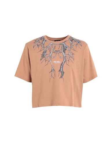 Phobia Archive Terracotta Crop T-shirt With Grey Lightning Man T-shirt Camel Size M Cotton In Beige
