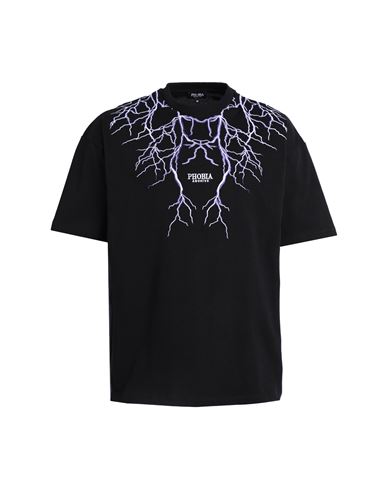Phobia Archive Black T-shirt With Purple Embroidery Lightning Man T-shirt Black Size Xl Cotton