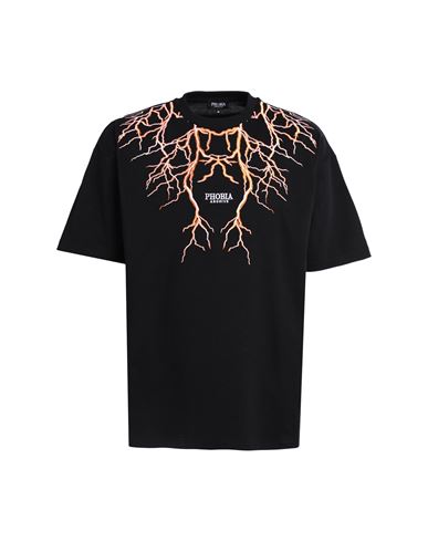 Phobia Archive Black T-shirt With Orange Embroidery Lightning Man T-shirt Black Size Xl Cotton