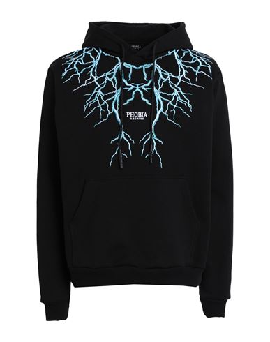 PHOBIA ARCHIVE PHOBIA ARCHIVE BLACK HOODIE WITH LIGHTBLUE EMBROIDERY LIGHTNING MAN SWEATSHIRT BLACK SIZE L COTTON