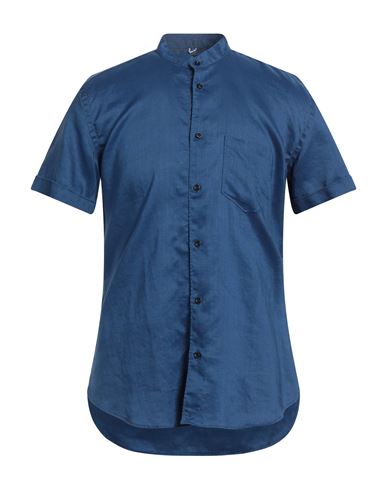 Shop Bulgarini Man Shirt Blue Size 17 ½ Linen