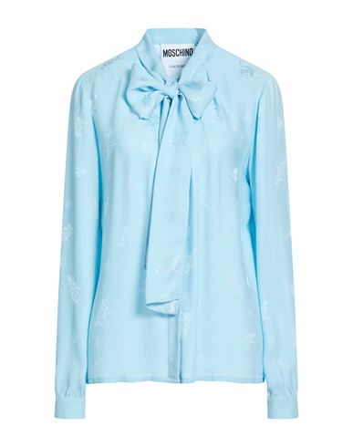 Moschino Couture Woman Shirt Sky Blue Size 12 Viscose, Silk In Animal Print