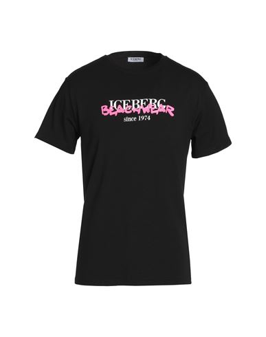 Iceberg Man T-shirt Black Size Xxl Cotton, Elastane