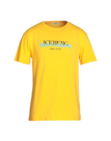 Iceberg Man T-shirt Yellow Size L Cotton, Elastane