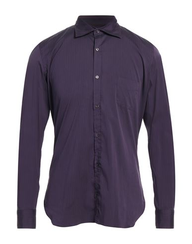 Giampaolo Man Shirt Dark Purple Size 16 Cotton, Polyamide, Elastane