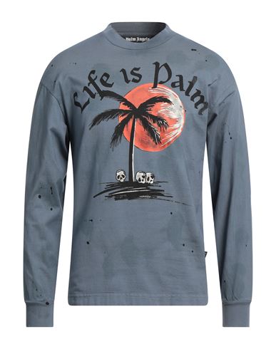 PALM ANGELS PALM ANGELS MAN T-SHIRT SLATE BLUE SIZE M COTTON 