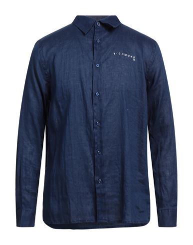 Richmond X Man Shirt Navy Blue Size 44 Linen