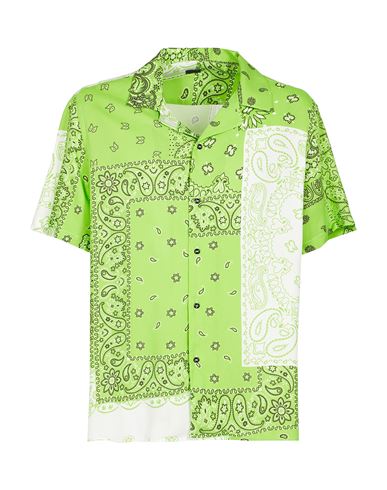 8 By Yoox Printed Viscose Collar Camp Shirt Man Shirt Acid Green Size Xxl Viscose