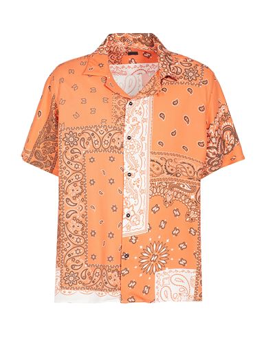 8 By Yoox Printed Viscose Collar Camp Shirt Man Shirt Orange Size Xxl Viscose
