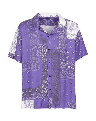8 By Yoox Printed Viscose Collar Camp Shirt Man Shirt Purple Size Xxl Viscose
