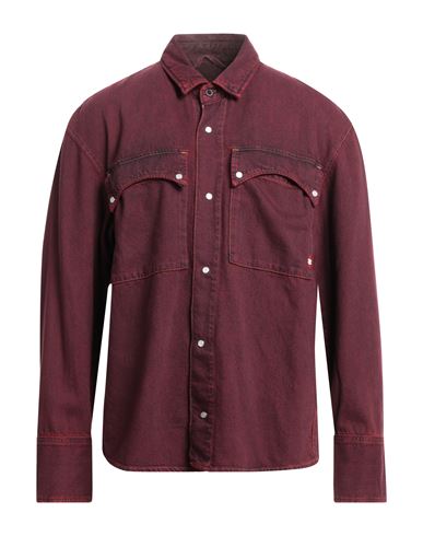Amish Man Denim Shirt Burgundy Size Xl Cotton In Red