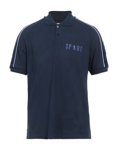 Bikkembergs Man Polo Shirt Navy Blue Size M Cotton, Polyester